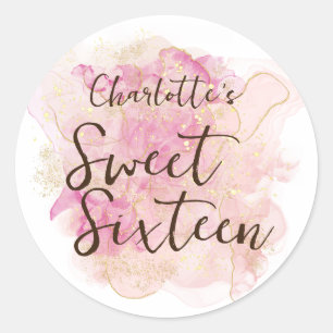 Adesivo Festa Chic Pink e Dourada Watercolor Sweet 16