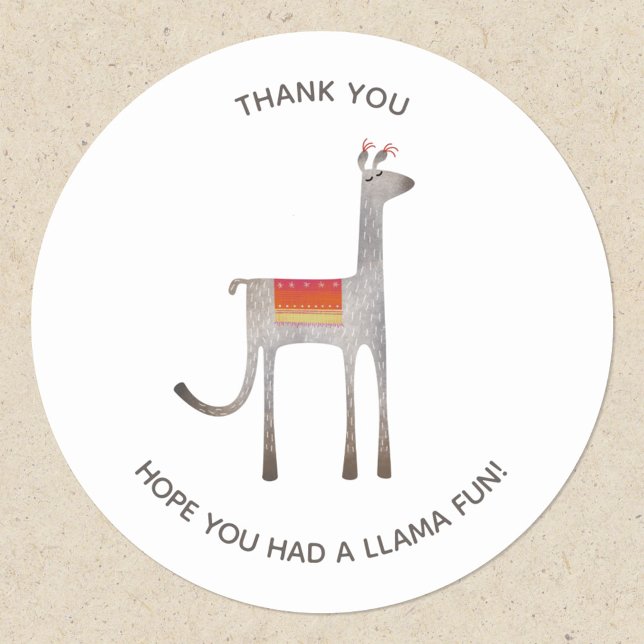 Adesivo Festa Cute Llama Alpaca Obrigado (Fun llama custom text thank you party stickers)