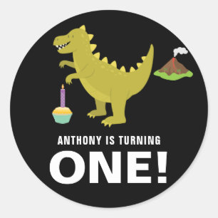 Adesivo Festa de 1º aniversário com tema de dinossauro pre