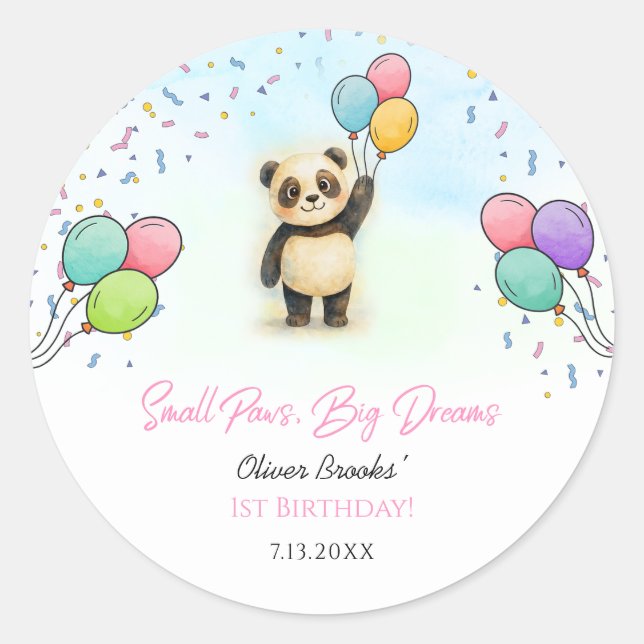 Adesivo Festa de 1º Aniversário do Adorável Bebê Panda (Frente)