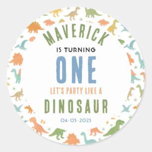 Adesivo Festa de 1º Aniversário do Dinossauro Pré-histór