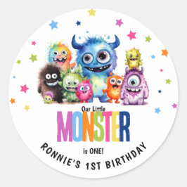 Adesivo Festa de 1º Aniversário do Nosso Pequeno Monstro