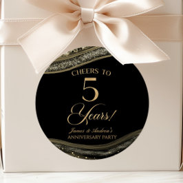 Adesivo Festa de 5º Aniversário Elegante em Preto e Ágata 