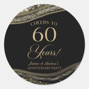 Adesivo Festa de 60º Aniversário Elegante em Ágata Preta D