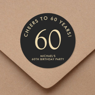 Adesivo Festa de 60 Anos Elegante Preto e Dourado