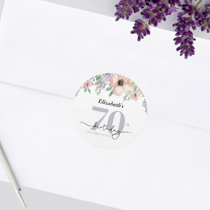 Adesivo Festa de 70 Anos Elegante com Flores Pastel