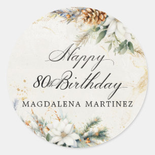 Adesivo Festa de 80 Anos Personalizada Floral Branco de In