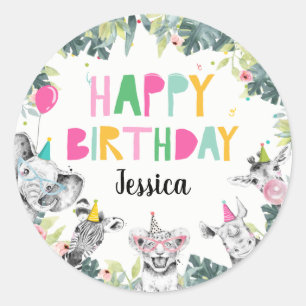 Adesivo Festa de animais Menina Safari Festa de aniversár