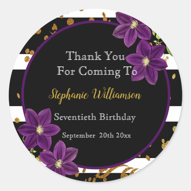 Adesivo Festa de aniversário 70| Obrigados brilhantes Dour (Frente)