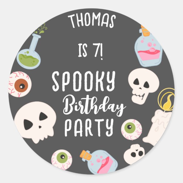 Adesivo Festa de aniversário assustadora de halloween (Frente)