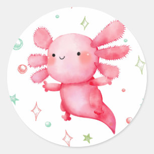 Adesivo Festa de aniversário Axolotl rosa com aquarela