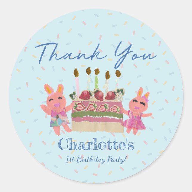 Adesivo Festa de aniversário Azul Bonitinha, Obrigado (Frente)