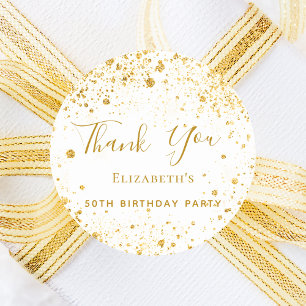 Adesivo festa de aniversário branco dourado nome brilhant
