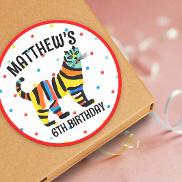 Adesivo Festa de aniversário Colorida de Gato de Tigre Col