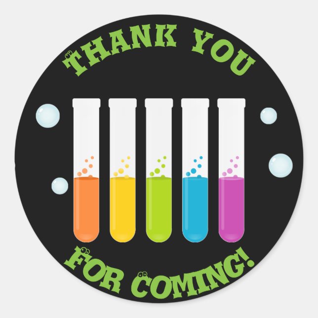 Adesivo Festa de aniversário colorida dos tubos de ensaio (Frente)