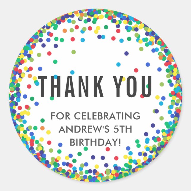 Adesivo Festa de aniversário Colorida Obrigado Stickers (Frente)