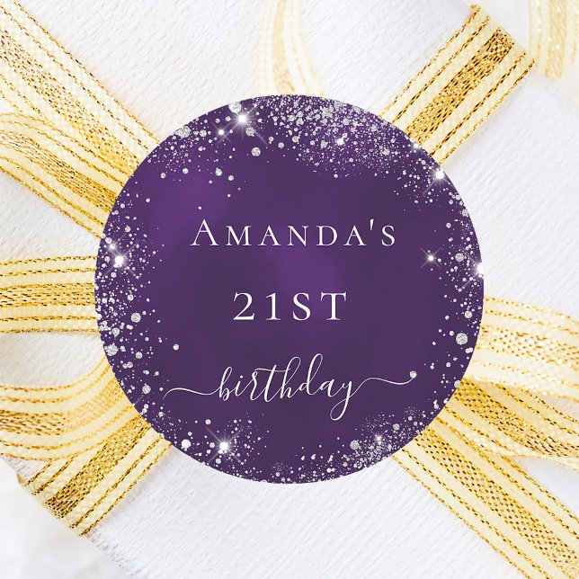 Adesivo Festa de aniversário com brilho prateado roxo (Criador carregado)