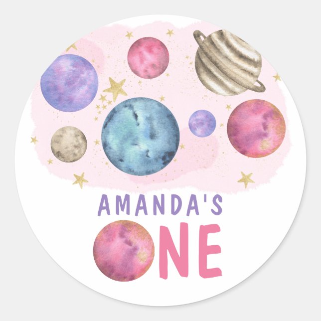 Adesivo Festa de aniversário da Galaxy Space Girl (Frente)