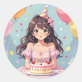 Adesivo Festa de aniversário da garota de anime bonita