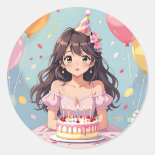 Adesivo Festa de aniversário da garota de anime bonita