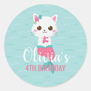 Adesivo Festa de Aniversário da Gatinha Sereia Purrmaid