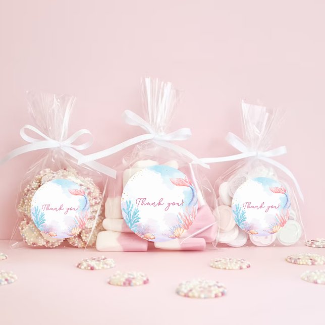 Adesivo Festa de aniversário da Sereia Obrigado (Criador carregado)