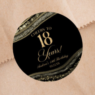 Adesivo Festa de Aniversário de 18 anos em Ágata Preta e D