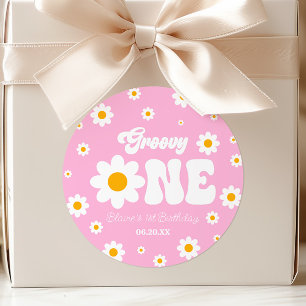 Adesivo Festa de Aniversário de 1 Ano Retro Daisy Flor Gro