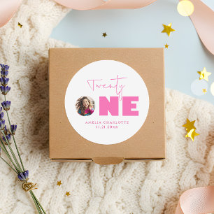 Adesivo Festa de aniversário de 21 anos de Tipografia Rosa