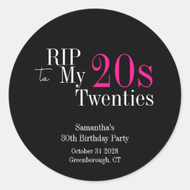 Adesivo Festa de Aniversário de 30 anos dos 20s Preto Rosa