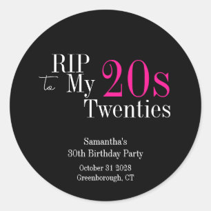 Adesivo Festa de Aniversário de 30 anos dos 20s Preto Rosa