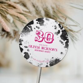 Adesivo Festa de aniversário de 30 anos Rosa Quente com Im