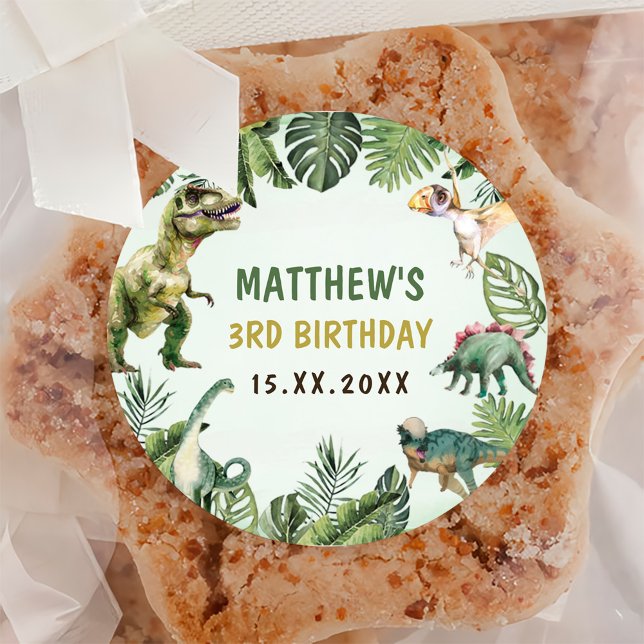Adesivo Festa de aniversário de 3 anos de Menino Dinossaur (Criador carregado)