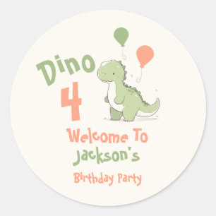 Adesivo Festa de Aniversário de 4 anos do Dinossauro Bem-v