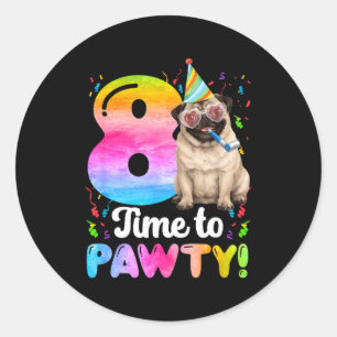 Adesivo festa de aniversário de 8 anos de pug cachorro de