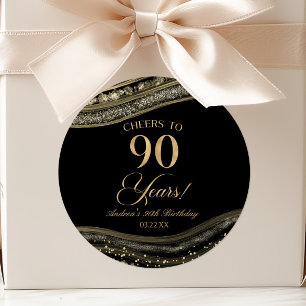 Adesivo Festa de Aniversário de 90 Anos em Ágata Preta e D