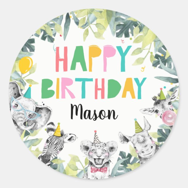 Adesivo Festa de aniversário de Animais Safari (Frente)