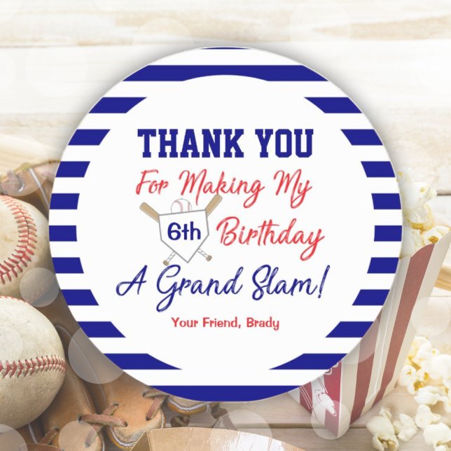 Adesivo Festa de aniversário de baseball, Blue e Red Round (Baseball Birthday Party Blue and Red Round Sticker)