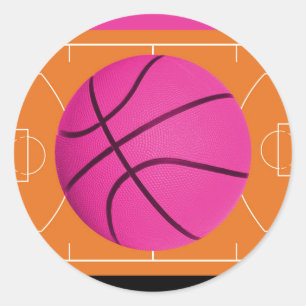 Adesivo Festa de Aniversário de Basquete Preto Rosa e Lara