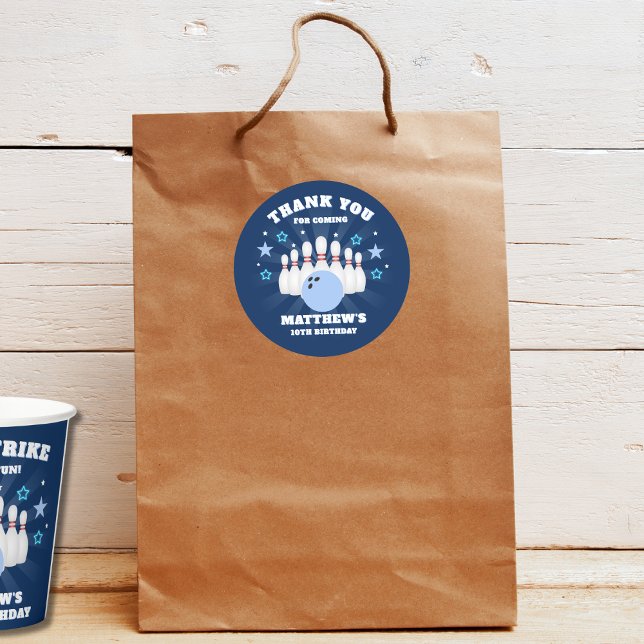 Adesivo Festa de aniversário de Boliche de menino Obrigado (Criador carregado)