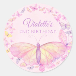 Adesivo Festa de aniversário de borboleta rosa e roxa