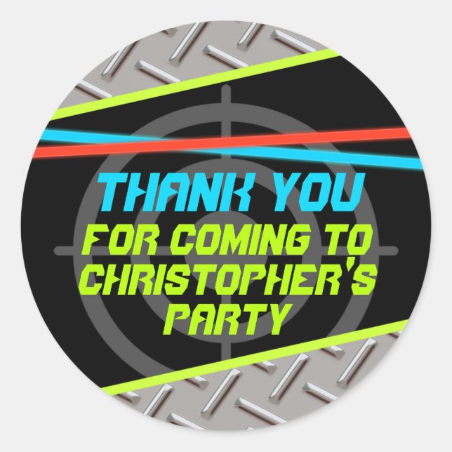 Adesivo Festa de aniversário de Boys Laser Nome Obrigado (Frente)