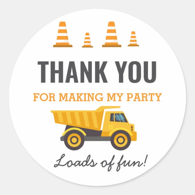 Adesivo Festa de aniversário de Caminhão de Construção (Frente)