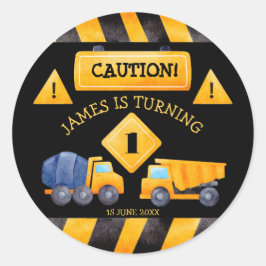 Adesivo Festa de aniversário de caminhões de construção