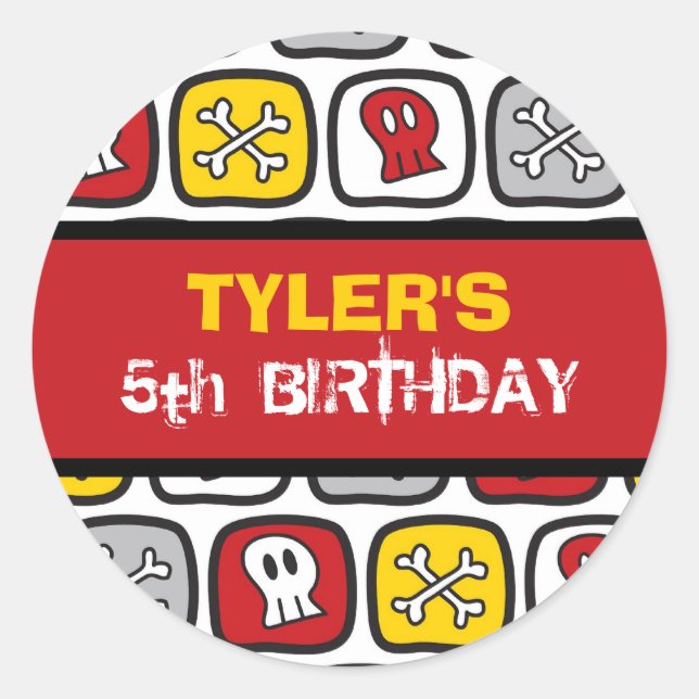 Adesivo Festa de aniversário de Cartoon Skulls & Bones Pir (Frente)