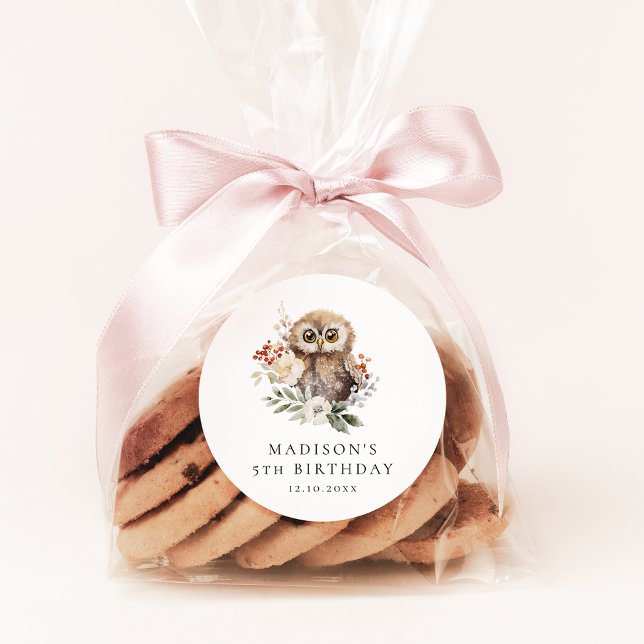 Adesivo Festa de aniversário de Coruja de Aquarela Cuta (Criador carregado)