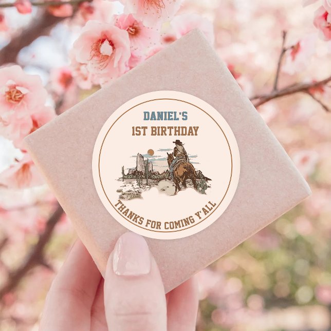 Adesivo Festa de aniversário de cowboy ocidental (Criador carregado)