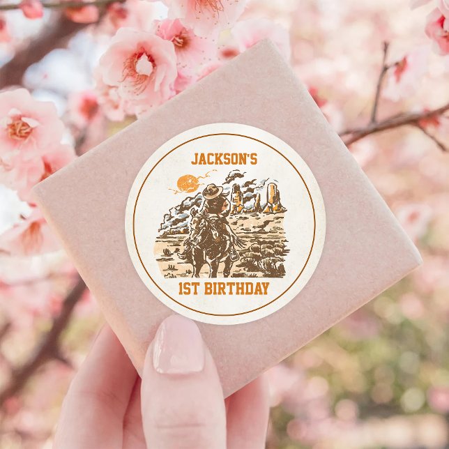 Adesivo Festa de aniversário de cowboy ocidental (Criador carregado)