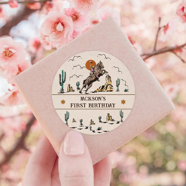 Adesivo Festa de aniversário de Cowgirl Ocidental (Criador carregado)