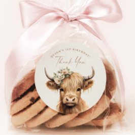 Adesivo Festa de Aniversário de criança de Vaca Boho Highl